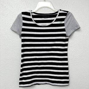 Ann Taylor Factory Women's XS Black White Striped Tee Mixed Stripe Short Sleeve